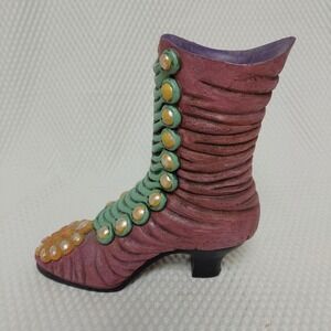Miniature Victorian Boot Purple Green Pearl Accents 1980s Vase